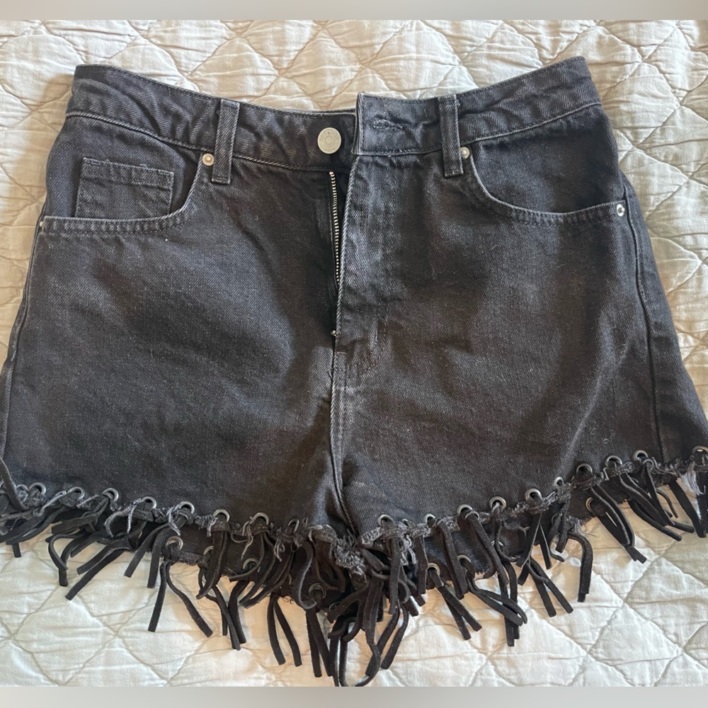 Top shop Fringe Black Denim Shorts